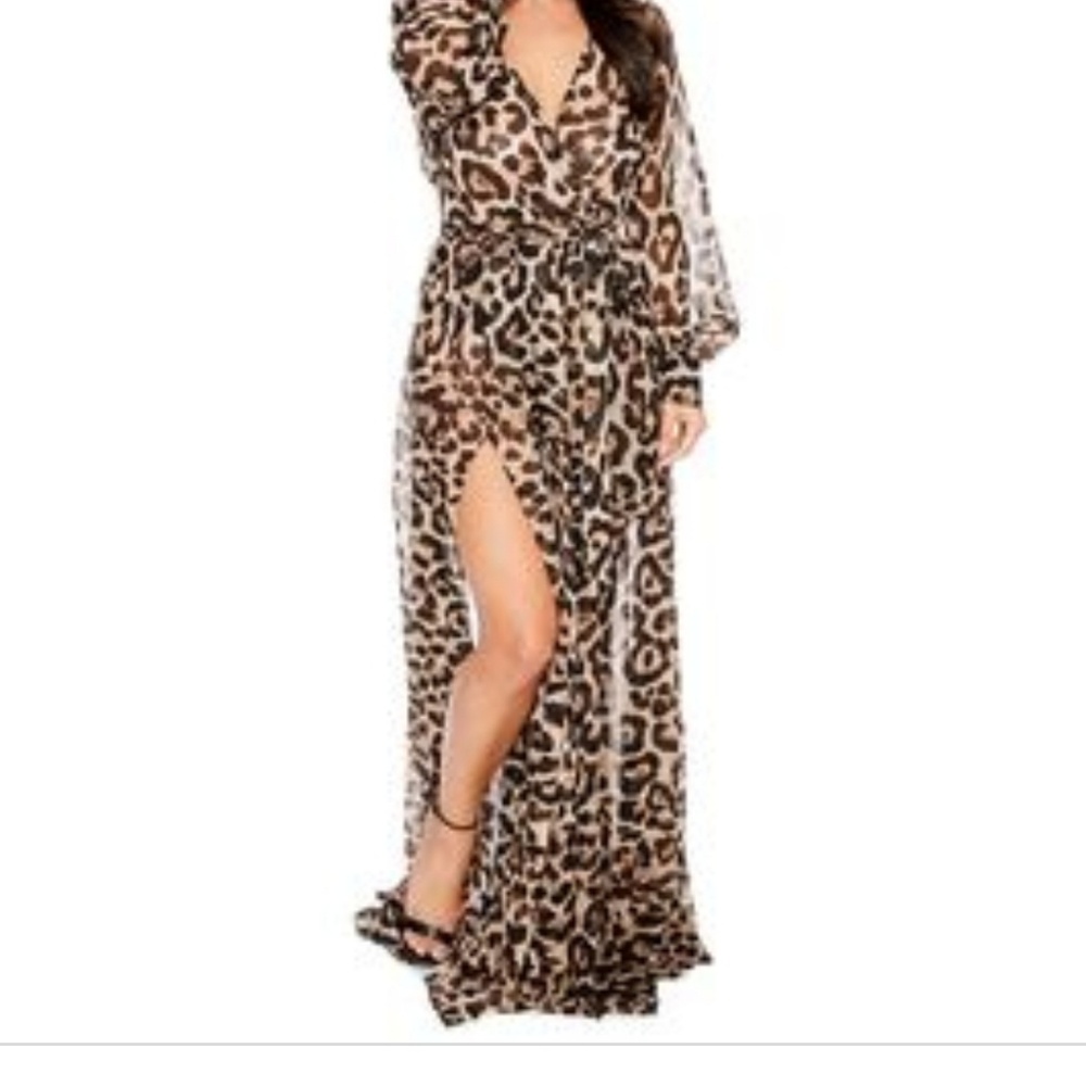 Naked Wardrobe sheer wrap dress with body suit.
